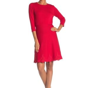 Nanette Lepore Red Luciana Knit Lace Detail Sweater Dress